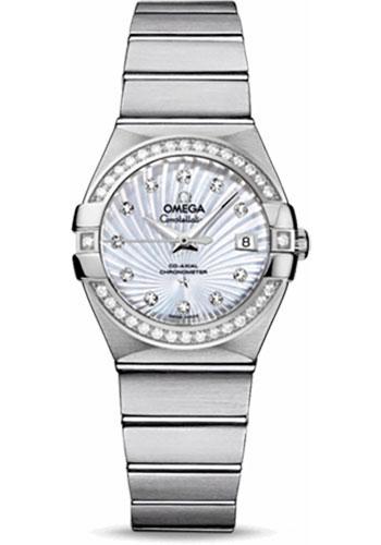 Omega Ladies Constellation Chronometer Watch - 27 mm Brushed Steel Case - Diamond Bezel - Mother-Of-Pearl Supernova Diamond Dial - 123.15.27.20.55.001 - Luxury Time NYC