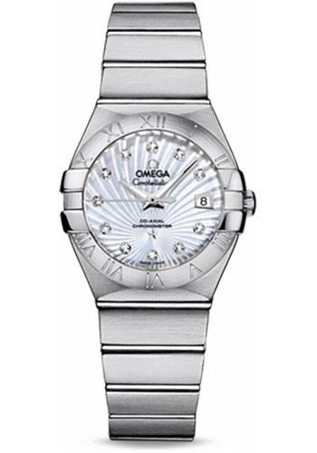 Omega Ladies Constellation Chronometer Watch - 27 mm Brushed Steel Case - Mother-Of-Pearl Supernova Diamond Dial - 123.10.27.20.55.001 - Luxury Time NYC