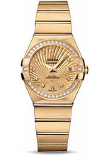 Load image into Gallery viewer, Omega Ladies Constellation Chronometer Watch - 27 mm Brushed Yellow Gold Case - Diamond Bezel - Champagne Supernova Diamond Dial - 123.55.27.20.58.001 - Luxury Time NYC