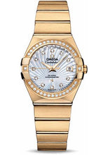 Load image into Gallery viewer, Omega Ladies Constellation Chronometer Watch - 27 mm Brushed Yellow Gold Case - Diamond Bezel - Mother-Of-Pearl Supernova Diamond Dial - 123.55.27.20.55.002 - Luxury Time NYC