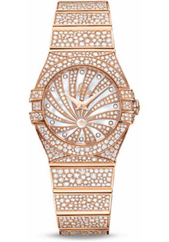 Omega Ladies Constellation Luxury Edition Watch - 24 mm Red Gold Case - Snow-Set Diamond Bezel - Mother-Of-Pearl Diamond Dial - 123.55.24.60.55.009 - Luxury Time NYC