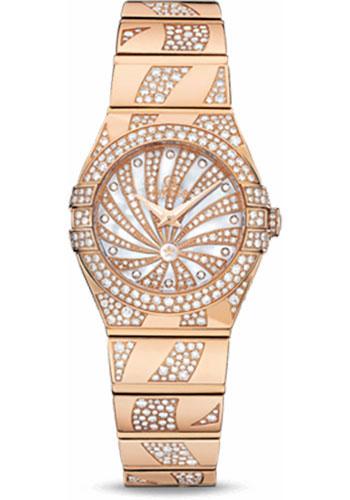 Omega Ladies Constellation Luxury Edition Watch - 24 mm Red Gold Case - Snow-Set Diamond Bezel - Mother-Of-Pearl Diamond Dial - 123.55.24.60.55.011 - Luxury Time NYC