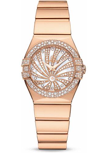 Omega Ladies Constellation Luxury Edition Watch - 24 mm Red Gold Case - Snow-Set Diamond Bezel - Mother-Of-Pearl Diamond Dial - 123.55.24.60.55.013 - Luxury Time NYC