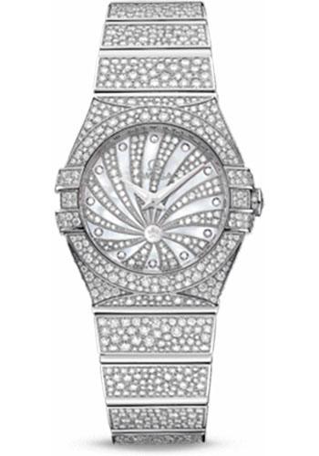 Omega Ladies Constellation Luxury Edition Watch - 24 mm White Gold Case - Snow-Set Diamond Bezel - Mother-Of-Pearl Diamond Dial - 123.55.24.60.55.010 - Luxury Time NYC