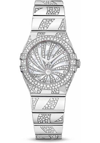Omega Ladies Constellation Luxury Edition Watch - 24 mm White Gold Case - Snow-Set Diamond Bezel - Mother-Of-Pearl Diamond Dial - 123.55.24.60.55.012 - Luxury Time NYC