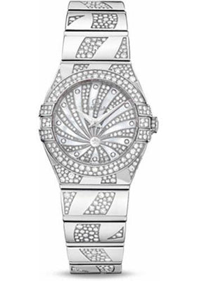Omega Ladies Constellation Luxury Edition Watch - 24 mm White Gold Case - Snow-Set Diamond Bezel - Mother-Of-Pearl Diamond Dial - 123.55.24.60.55.012 - Luxury Time NYC