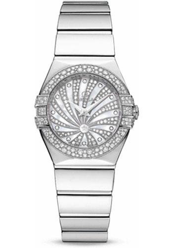 Omega Ladies Constellation Luxury Edition Watch - 24 mm White Gold Case - Snow-Set Diamond Bezel - Mother-Of-Pearl Diamond Dial - 123.55.24.60.55.014 - Luxury Time NYC