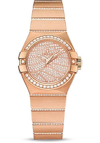 Omega Ladies Constellation Luxury Edition Watch - 27 mm Red Gold Case - Diamond Bezel - 18K Red Gold Diamond Dial - 123.55.27.20.55.006 - Luxury Time NYC