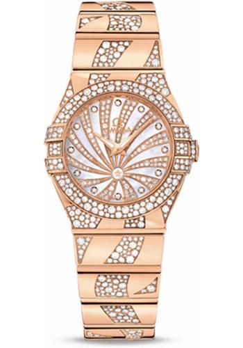 Omega Ladies Constellation Luxury Edition Watch - 27 mm Red Gold Case - Snow-Set Diamond Bezel - Mother-Of-Pearl Diamond Dial - 123.55.27.60.55.011 - Luxury Time NYC