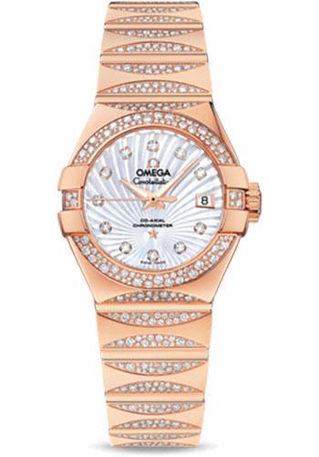 Omega Ladies Constellation Luxury Edition Watch - 27 mm Red Gold Case - Snow-Set Diamond Bezel - Mother-Of-Pearl Supernova Diamond Dial - 123.55.27.20.55.003 - Luxury Time NYC