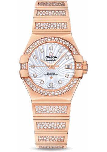 Omega Ladies Constellation Luxury Edition Watch - 27 mm Red Gold Case - Snow-Set Diamond Bezel - Mother-Of-Pearl Supernova Diamond Dial - 123.55.27.20.55.004 - Luxury Time NYC