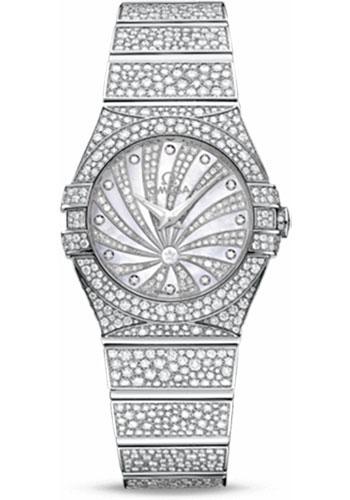 Omega Ladies Constellation Luxury Edition Watch - 27 mm White Gold Case - Snow-Set Diamond Bezel - Mother-Of-Pearl Diamond Dial - 123.55.27.60.55.010 - Luxury Time NYC