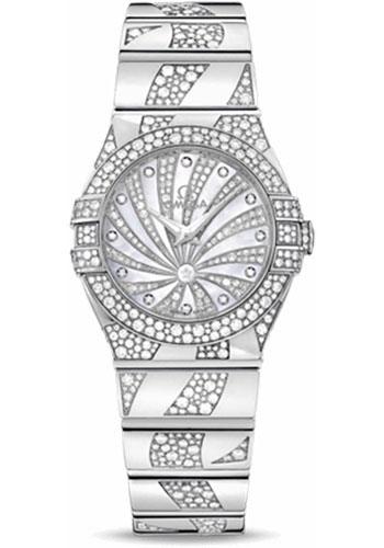 Omega Ladies Constellation Luxury Edition Watch - 27 mm White Gold Case - Snow-Set Diamond Bezel - Mother-Of-Pearl Diamond Dial - 123.55.27.60.55.012 - Luxury Time NYC