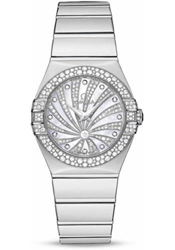 Omega Ladies Constellation Luxury Edition Watch - 27 mm White Gold Case - Snow-Set Diamond Bezel - Mother-Of-Pearl Diamond Dial - 123.55.27.60.55.014 - Luxury Time NYC