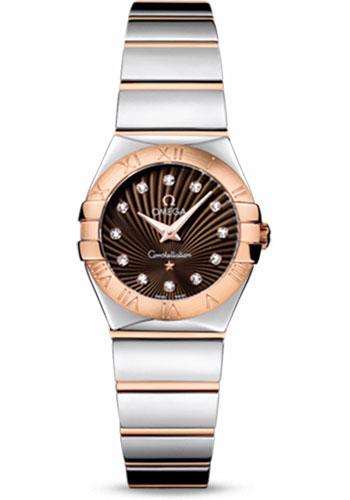 Omega Ladies Constellation Polished Quartz Watch - 24 mm Polished Steel And Red Gold Case - Brown Diamond Dial - Steel And Red Gold Bracelet - 123.20.24.60.63.002 - Luxury Time NYC