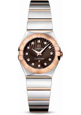 Omega Ladies Constellation Polished Quartz Watch - 24 mm Polished Steel And Red Gold Case - Brown Diamond Dial - Steel And Red Gold Bracelet - 123.20.24.60.63.002 - Luxury Time NYC