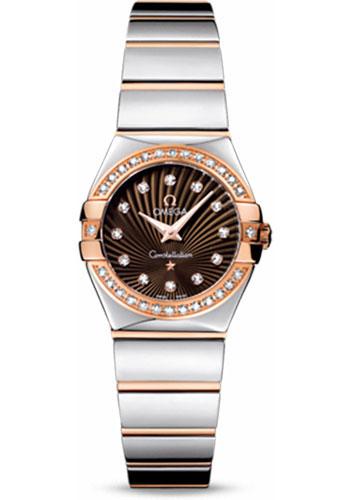 Omega Ladies Constellation Polished Quartz Watch - 24 mm Polished Steel And Red Gold Case - Diamond Bezel - Brown Diamond Dial - Steel And Red Gold Bracelet - 123.25.24.60.63.002 - Luxury Time NYC
