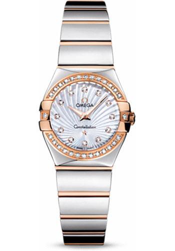 Omega Ladies Constellation Polished Quartz Watch - 24 mm Polished Steel And Red Gold Case - Diamond Bezel - Mother-Of-Pearl Diamond Dial - Steel And Red Gold Bracelet - 123.25.24.60.55.006 - Luxury Time NYC