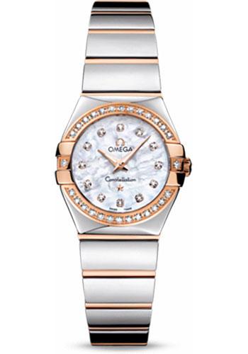 Omega Ladies Constellation Polished Quartz Watch - 24 mm Polished Steel And Red Gold Case - Diamond Bezel - Mother-Of-Pearl Diamond Dial - Steel And Red Gold Bracelet - 123.25.24.60.55.005 - Luxury Time NYC