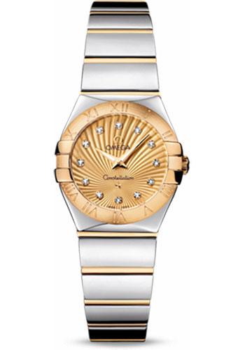 Omega Ladies Constellation Polished Quartz Watch - 24 mm Polished Steel And Yellow Gold Case - Champagne Diamond Dial - Steel And Yellow Gold Bracelet - 123.20.24.60.58.002 - Luxury Time NYC