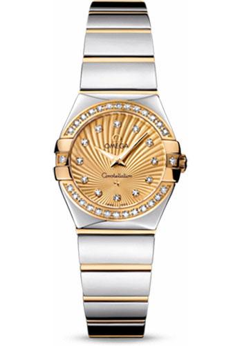 Omega Ladies Constellation Polished Quartz Watch - 24 mm Polished Steel And Yellow Gold Case - Diamond Bezel - Champagne Diamond Dial - Steel And Yellow Gold Bracelet - 123.25.24.60.58.002 - Luxury Time NYC
