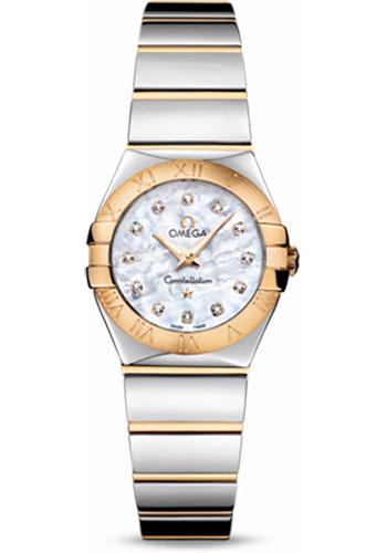 Omega Ladies Constellation Polished Quartz Watch - 24 mm Polished Steel And Yellow Gold Case - Mother-Of-Pearl Diamond Dial - Steel And Yellow Gold Bracelet - 123.20.24.60.55.004 - Luxury Time NYC