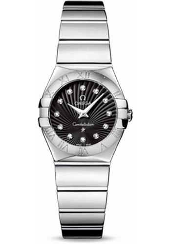 Omega Ladies Constellation Polished Quartz Watch - 24 mm Polished Steel Case - Black Diamond Dial - Steel Bracelet - 123.10.24.60.51.002 - Luxury Time NYC