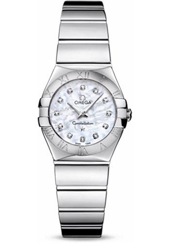 Omega Ladies Constellation Polished Quartz Watch - 24 mm Polished Steel Case - Mother-Of-Pearl Diamond Dial - Steel Bracelet - 123.10.24.60.55.002 - Luxury Time NYC