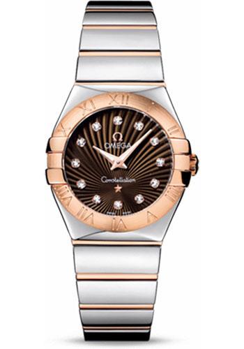 Omega Ladies Constellation Polished Quartz Watch - 27 mm Polished Steel And Red Gold Case - Brown Diamond Dial - Steel And Red Gold Bracelet - 123.20.27.60.63.002 - Luxury Time NYC