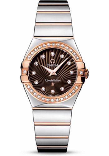 Omega Ladies Constellation Polished Quartz Watch - 27 mm Polished Steel And Red Gold Case - Diamond Bezel - Brown Diamond Dial - Steel And Red Gold Bracelet - 123.25.27.60.63.002 - Luxury Time NYC