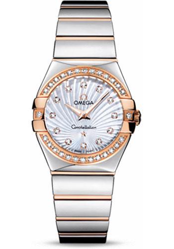 Omega Ladies Constellation Polished Quartz Watch - 27 mm Polished Steel And Red Gold Case - Diamond Bezel - Mother-Of-Pearl Diamond Dial - Steel And Red Gold Bracelet - 123.25.27.60.55.006 - Luxury Time NYC