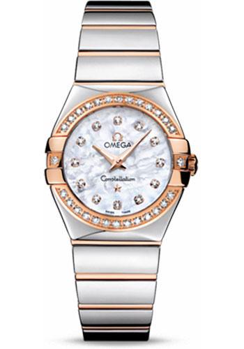 Omega Ladies Constellation Polished Quartz Watch - 27 mm Polished Steel And Red Gold Case - Diamond Bezel - Mother-Of-Pearl Diamond Dial - Steel And Red Gold Bracelet - 123.25.27.60.55.005 - Luxury Time NYC