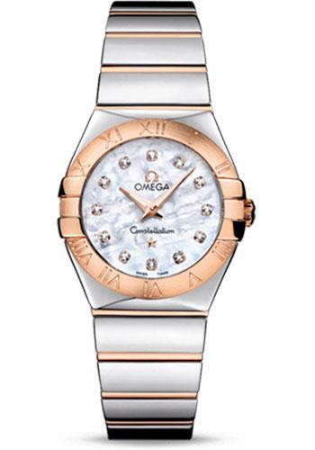 Omega Ladies Constellation Polished Quartz Watch - 27 mm Polished Steel And Red Gold Case - Mother-Of-Pearl Diamond Dial - Steel And Red Gold Bracelet - 123.20.27.60.55.003 - Luxury Time NYC