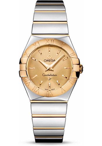 Omega Ladies Constellation Polished Quartz Watch - 27 mm Polished Steel And Yellow Gold Case - Champagne Dial - Steel And Yellow Gold Bracelet - 123.20.27.60.08.002 - Luxury Time NYC