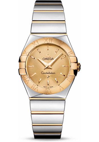 Omega Ladies Constellation Polished Quartz Watch - 27 mm Polished Steel And Yellow Gold Case - Champagne Dial - Steel And Yellow Gold Bracelet - 123.20.27.60.08.002 - Luxury Time NYC
