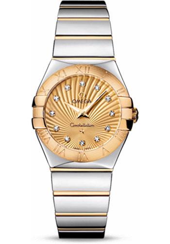 Omega Ladies Constellation Polished Quartz Watch - 27 mm Polished Steel And Yellow Gold Case - Champagne Diamond Dial - Steel And Yellow Gold Bracelet - 123.20.27.60.58.002 - Luxury Time NYC