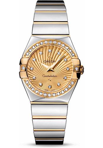 Omega Ladies Constellation Polished Quartz Watch - 27 mm Polished Steel And Yellow Gold Case - Diamond Bezel - Champagne Diamond Dial - Steel And Yellow Gold Bracelet - 123.25.27.60.58.002 - Luxury Time NYC
