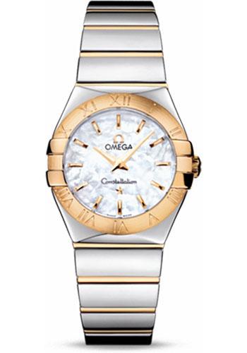 Omega Ladies Constellation Polished Quartz Watch - 27 mm Polished Steel And Yellow Gold Case - Mother-Of-Pearl Dial - Steel And Yellow Gold Bracelet - 123.20.27.60.05.004 - Luxury Time NYC