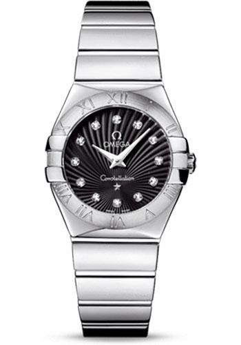Omega Ladies Constellation Polished Quartz Watch - 27 mm Polished Steel Case - Black Dial - Steel Bracelet - 123.10.27.60.51.002 - Luxury Time NYC