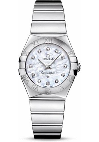 Omega Ladies Constellation Polished Quartz Watch - 27 mm Polished Steel Case - Mother-Of-Pearl Diamond Dial - Steel Bracelet - 123.10.27.60.55.002 - Luxury Time NYC