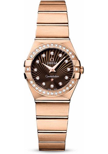 Omega Ladies Constellation Quartz Watch - 24 mm Brushed Red Gold Case - Diamond Bezel - Brown Diamond Dial - 123.55.24.60.63.001 - Luxury Time NYC