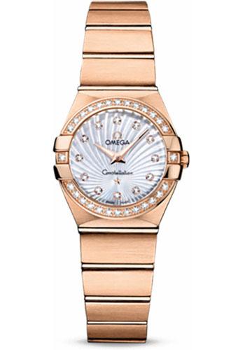 Omega Ladies Constellation Quartz Watch - 24 mm Brushed Red Gold Case - Diamond Bezel - Mother-Of-Pearl Diamond Dial - 123.55.24.60.55.001 - Luxury Time NYC