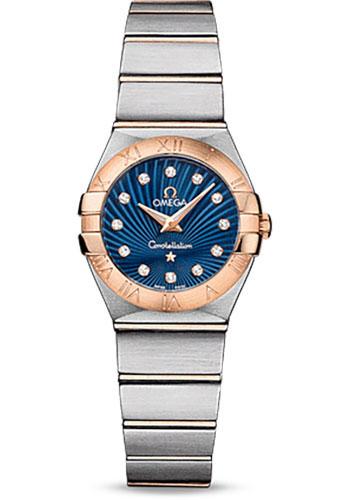 Omega Ladies Constellation Quartz Watch - 24 mm Brushed Steel And Red Gold Case - Blue Supernova Diamond Dial - 123.20.24.60.53.001 - Luxury Time NYC