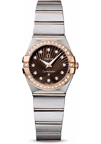 Omega Ladies Constellation Quartz Watch - 24 mm Brushed Steel And Red Gold Case - Diamond Bezel - Brown Diamond Dial - 123.25.24.60.63.001 - Luxury Time NYC
