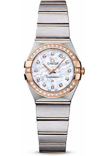 Omega Ladies Constellation Quartz Watch - 24 mm Brushed Steel And Red Gold Case - Diamond Bezel - Mother-Of-Pearl Diamond Dial - 123.25.24.60.55.001 - Luxury Time NYC