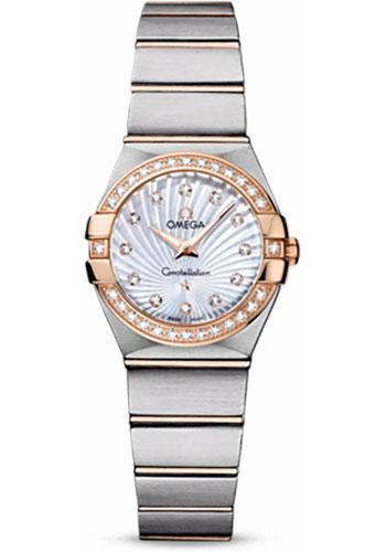 Omega Ladies Constellation Quartz Watch - 24 mm Brushed Steel And Red Gold Case - Diamond Bezel - Mother-Of-Pearl Diamond Dial - 123.25.24.60.55.002 - Luxury Time NYC