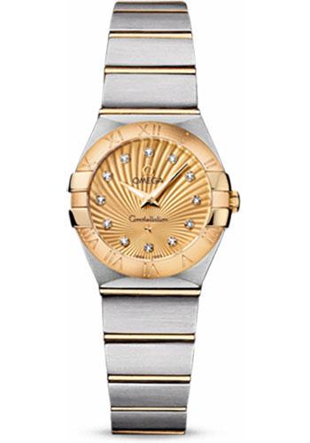 Omega Ladies Constellation Quartz Watch - 24 mm Brushed Steel And Yellow Gold Case - Champagne Diamond Dial - 123.20.24.60.58.001 - Luxury Time NYC