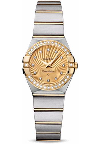 Omega Ladies Constellation Quartz Watch - 24 mm Brushed Steel And Yellow Gold Case - Diamond Bezel - Champagne Diamond Dial - 123.25.24.60.58.001 - Luxury Time NYC