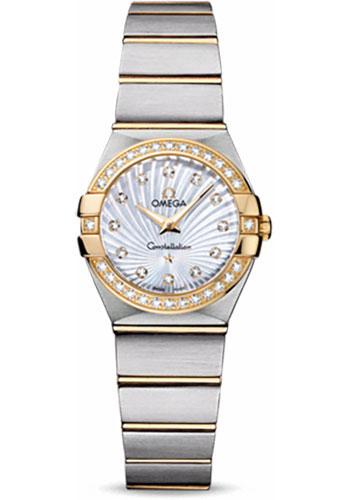 Omega Ladies Constellation Quartz Watch - 24 mm Brushed Steel And Yellow Gold Case - Diamond Bezel - Mother-Of-Pearl Diamond Dial - 123.25.24.60.55.004 - Luxury Time NYC