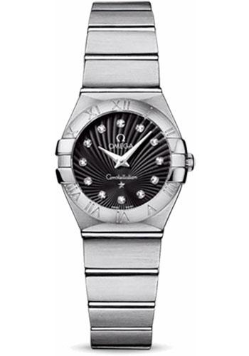 Omega Ladies Constellation Quartz Watch - 24 mm Brushed Steel Case - Black Diamond Dial - 123.10.24.60.51.001 - Luxury Time NYC